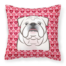 White English Bulldog Hearts Fabric Decorative Pillow