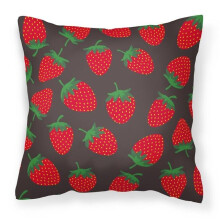 Strawberries on Grey Fabric Decorative Pillow - 18 x 3 x 18 in.