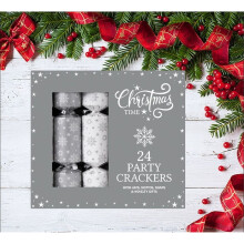 24 Mini Christmas Party Catering Dinner Crackers Silver White 20.5cm