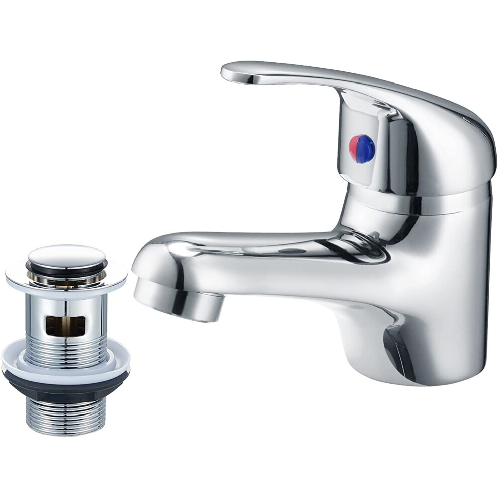 Home Standard Bathroom Single Lever Chrome Mono Basin Sink Mixer Tap with Slotted Spring Waste | 10 Year Guarantee