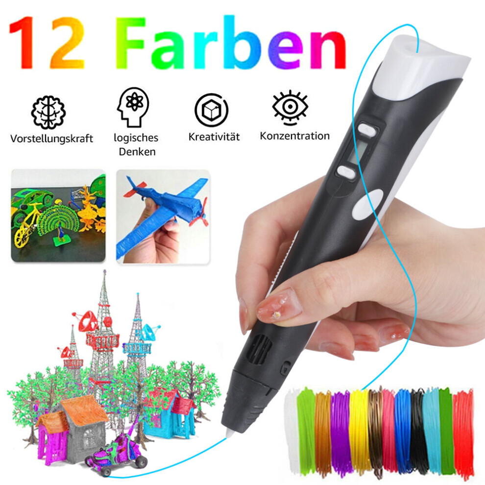 3D Pen, 3D Printing Pen + 12 Color 36m PLA ABS Filament Toys Xmas Gift