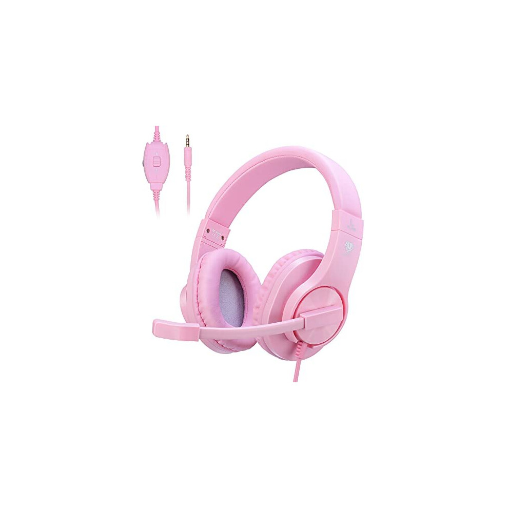 Kriogor Headset for Girls, 3.5mm Gaming Headset PC Headphone with Mic compatible for PlayStation 4 Xbox one Laptop Computer (Pink)