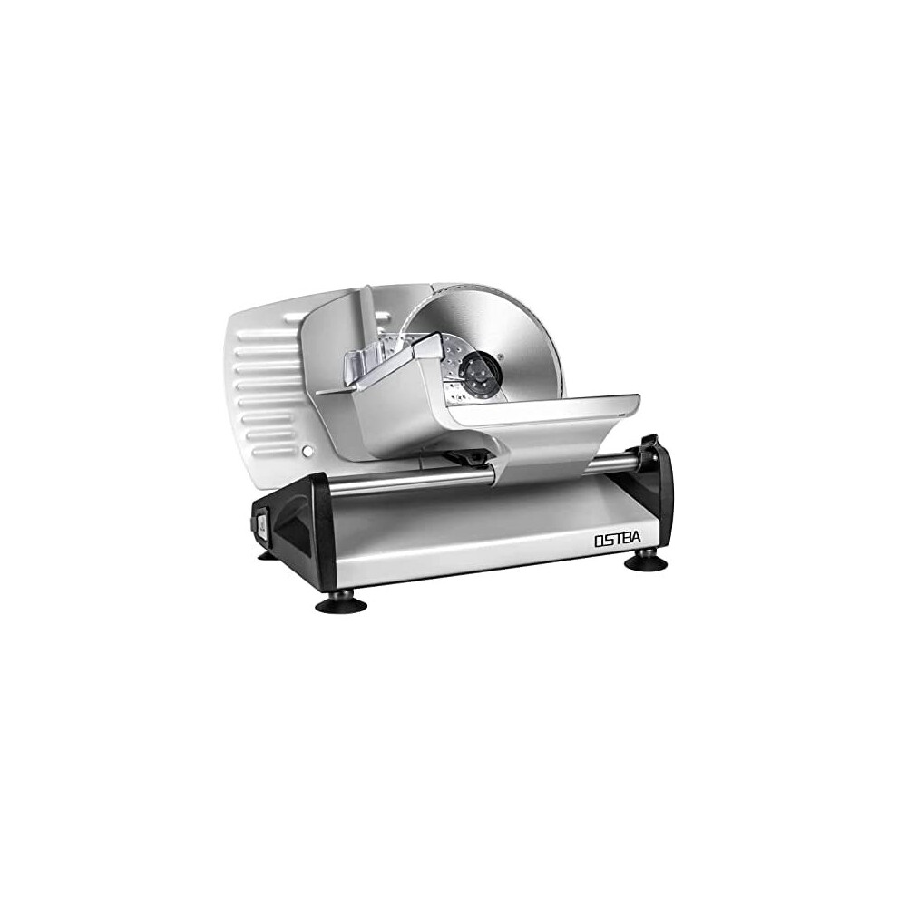 Meat Slicer Electric Deli Food Slicer with Child Lock Protection, Removable 19cm Stainless Steel Blade and Food Carriage, 0-15mm Adjustable Thic