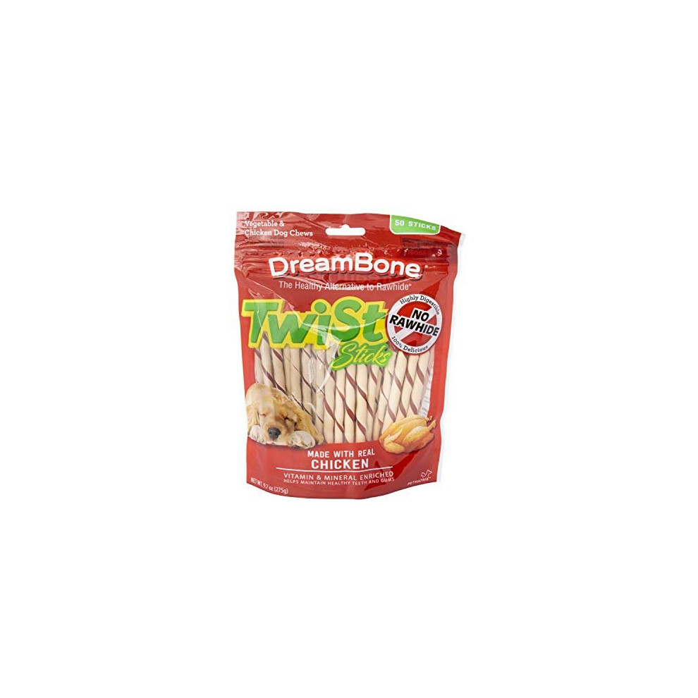 DreamBone Twist Sticks, Rawhide-Free Chews For Dogs, With Real Chicken, 50-Count