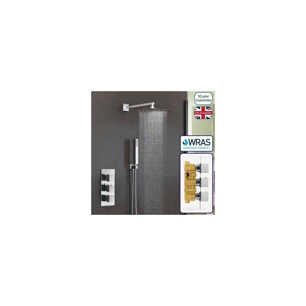 2 Way Concealed Thermostatic Shower Mixer Valve Chrome 200mm Slim Overhead