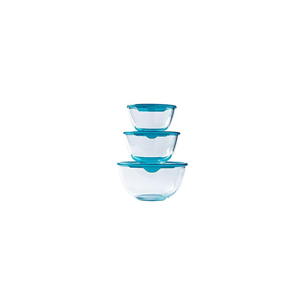 Pyrex Prep & Sotre Set of 3 Heavy Duty Glass Bowls with Lid (0.5L - 1L - 2L) - BPA