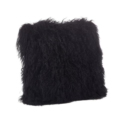 SARO  20 in. Square Wool Mongolian Lamb Fur Throw Pillow  Black