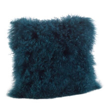 SARO 16 in. Wool Mongolian Lamb Fur Throw Pillow - Teal