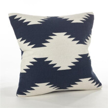 SARO 20 in. Square Kilim Design Down Filled Throw Pillow Navy Blue