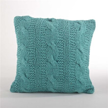 SARO 20 in. Cable Knit Design Down Filled Cotton Throw Pillow Turquoise