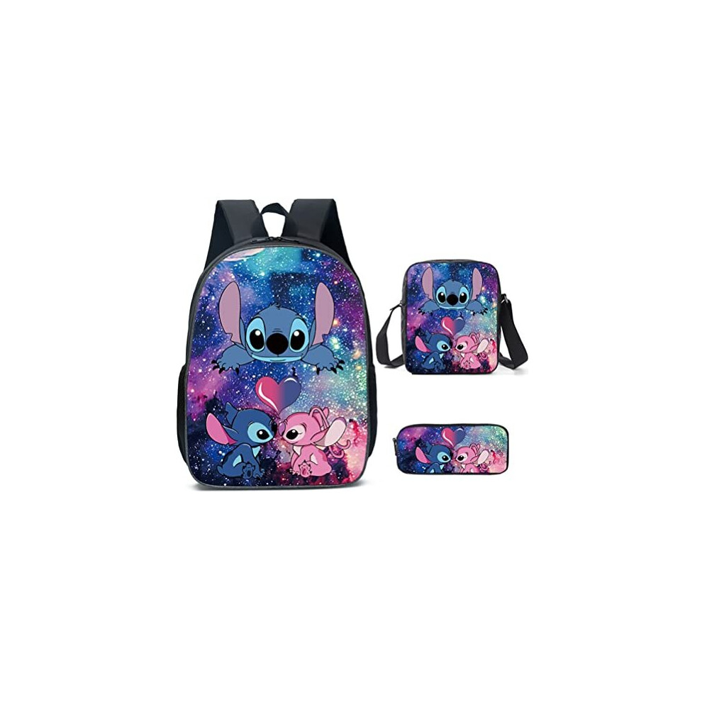 SHANGYE Stitch Backpack with Lunch Bag Pencil Case, 3Pcs Kid Bookbags Set, 3D Printed Stitch Backpacks, Travel Rucksacks Book Bags Kids School Bag