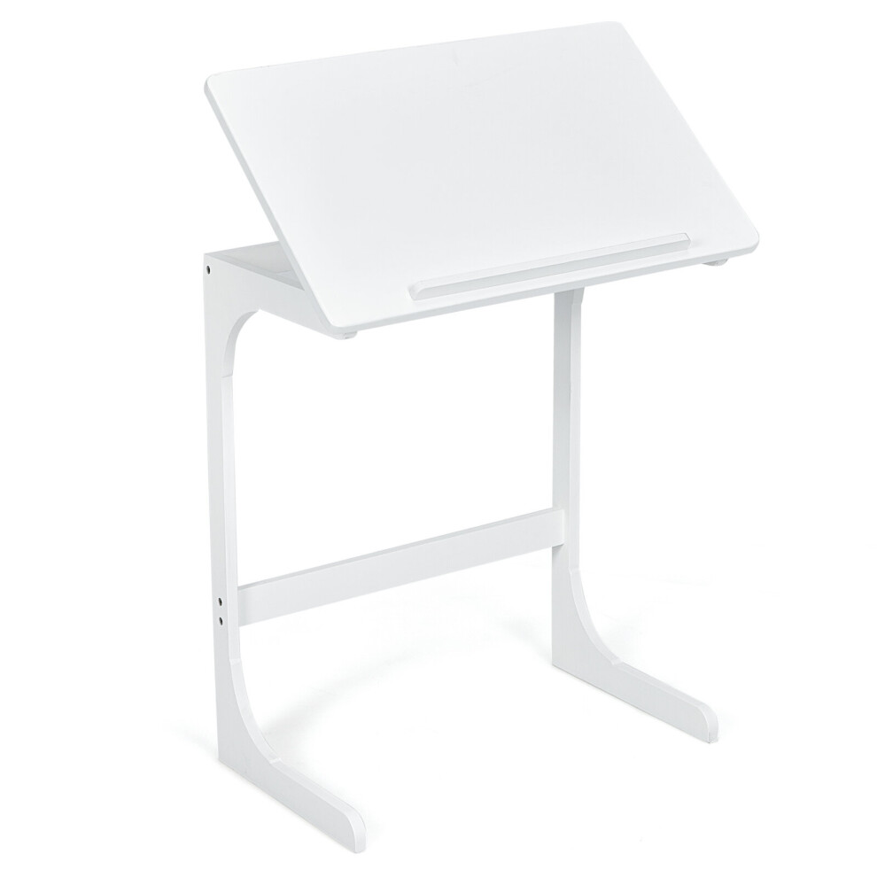 Tilting Top TV Tray Table C-shaped Bamboo Sofa Table Sturdy Side Table