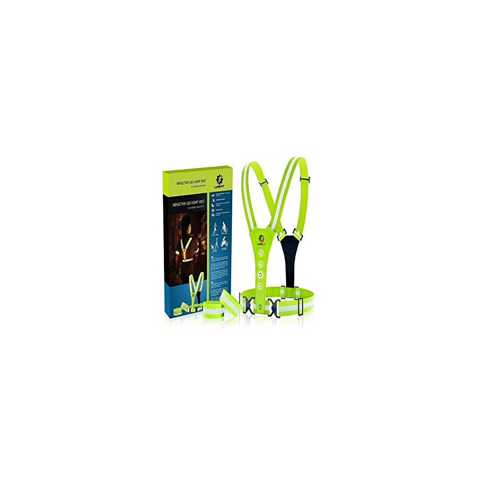 Lumefit High Visibility Vest Reflective Running Vests With Armbands High-Vis For Safety Of Kids, Women, Men, Children, Adjustable Gear, 8 Bright Led 732068375799