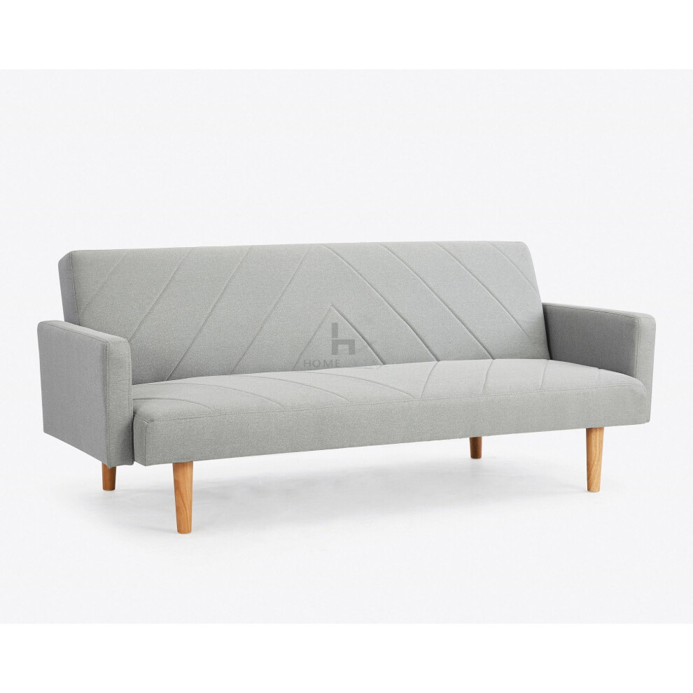 Ryan Fabric Sofa Bed With V-Shaped Fabric Detail Square Armrests And Wooden Legs