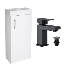 400 Gloss White Cloakroom Vanity Basin Sink Unit with Form Matt Black Form Tap & Black Handle