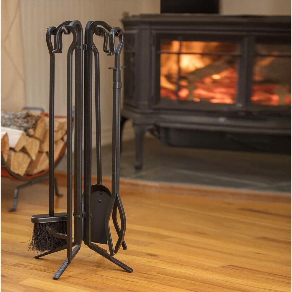 Neo Black Fireplace Fireside 5 Piece Set including Stand