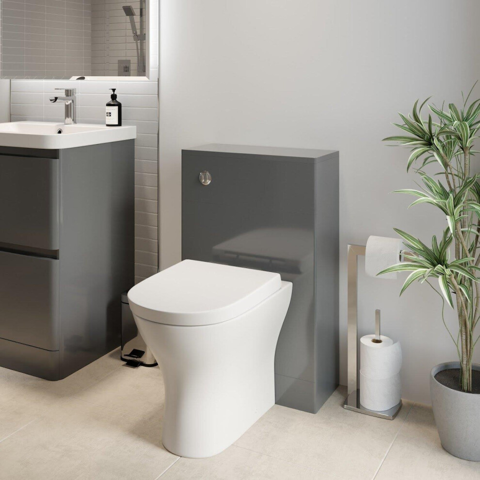 Modern Bathroom Toilet Unit Concealed Cistern 500Mm Wc Btw Soft Close Seat Grey 5056467234590