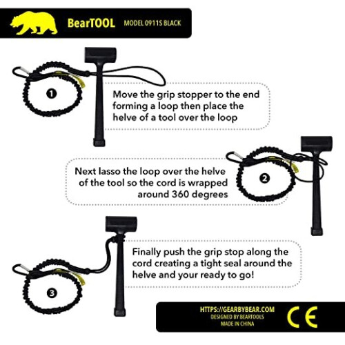 BearTOOLS Safety Lanyard, 90cm, Spring Lock, Black 1 Pack 2