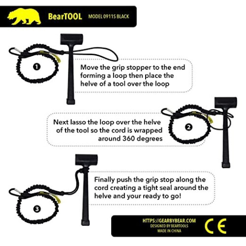 BearTOOLS Safety Lanyard, 90cm, Spring Lock, Black 3 Pack 2