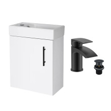 Gloss White 400 Wall Hung Vanity Unit & Matt Black Basin Tap & Handle