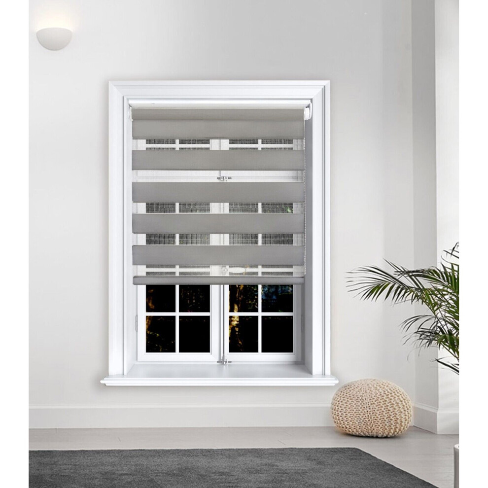 (180x165cm, Dark Grey) Lister Cartwright Day and Night / Zebra Blinds, Premium Quality Double Roller, Vision Blinds