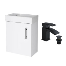 Gloss White 400 Wall Hung Vanity Unit & Matt Black Basin Tap & Handle