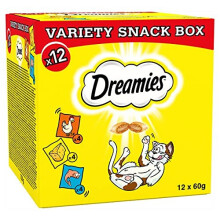 Dreamies Cat Treats Variety Pack, snacks with chicken, salmon flavour and cheese, 60 g (Pack of 12)