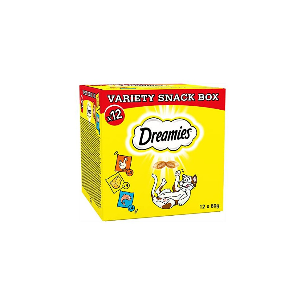 Dreamies Cat Treats Variety Pack, snacks with chicken, salmon flavour and cheese, 60 g (Pack of 12)-image-OPC-PB8NKDB-NEW