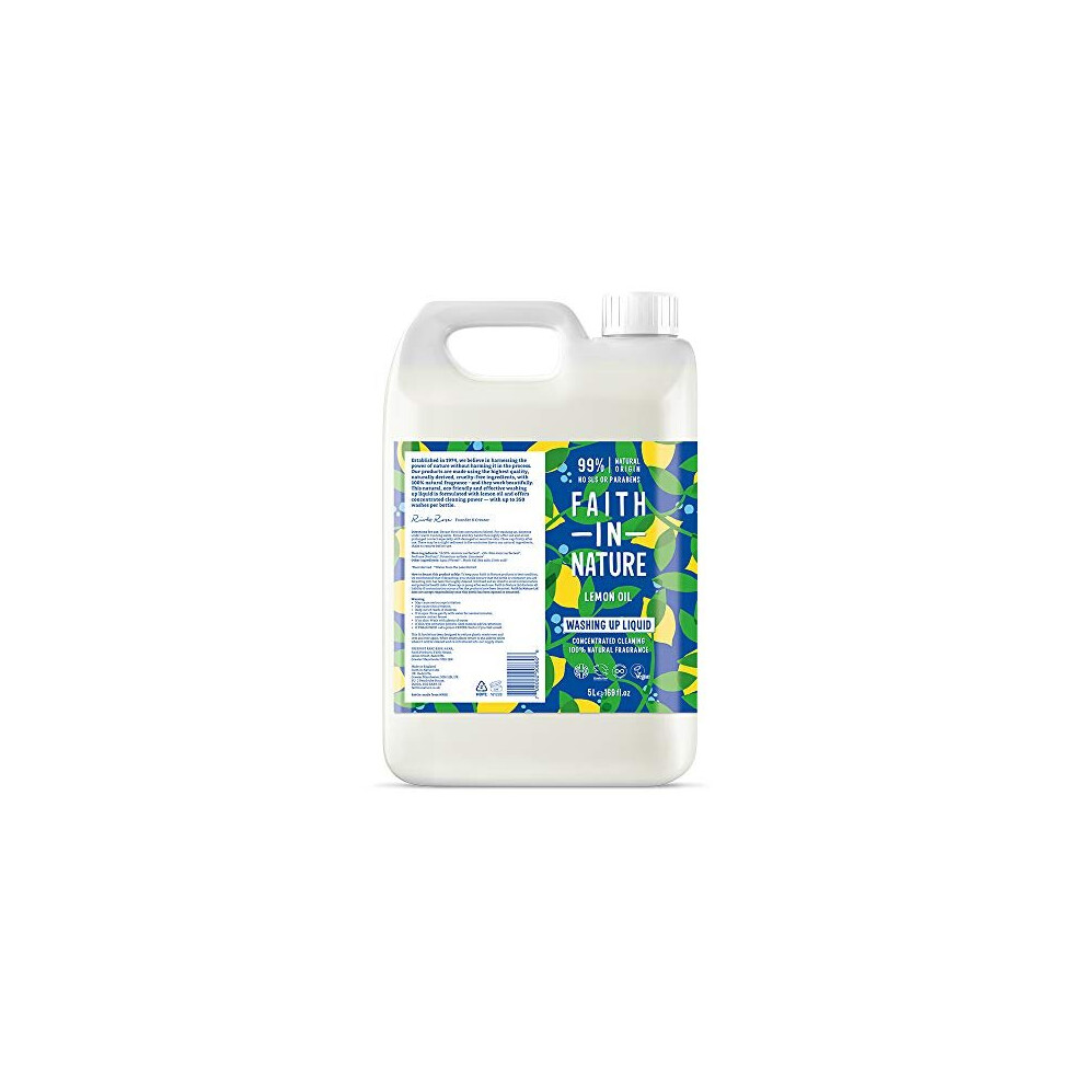 Faith In Nature Natural, Super Concentrated, Biodegradable Washing Up Liquid with Lemon Oil, Vegan and Cruelty Free, No SLS, Parabens or Phosphates, 5