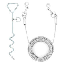 ShawFly Solid Dog Stake and Tie Out Cable (3m, 5m, 10m) Premium Steel Spiral Dog Tie, with 16 Inch spiral ground stake, for Outdoor Yard and Camping