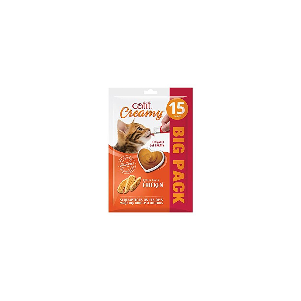 Catit Creamy Chicken Lickable Cat Treats - 15-Pack, All-Natural, Grain-Free & High Meat Content Hydrating Treats for Cats