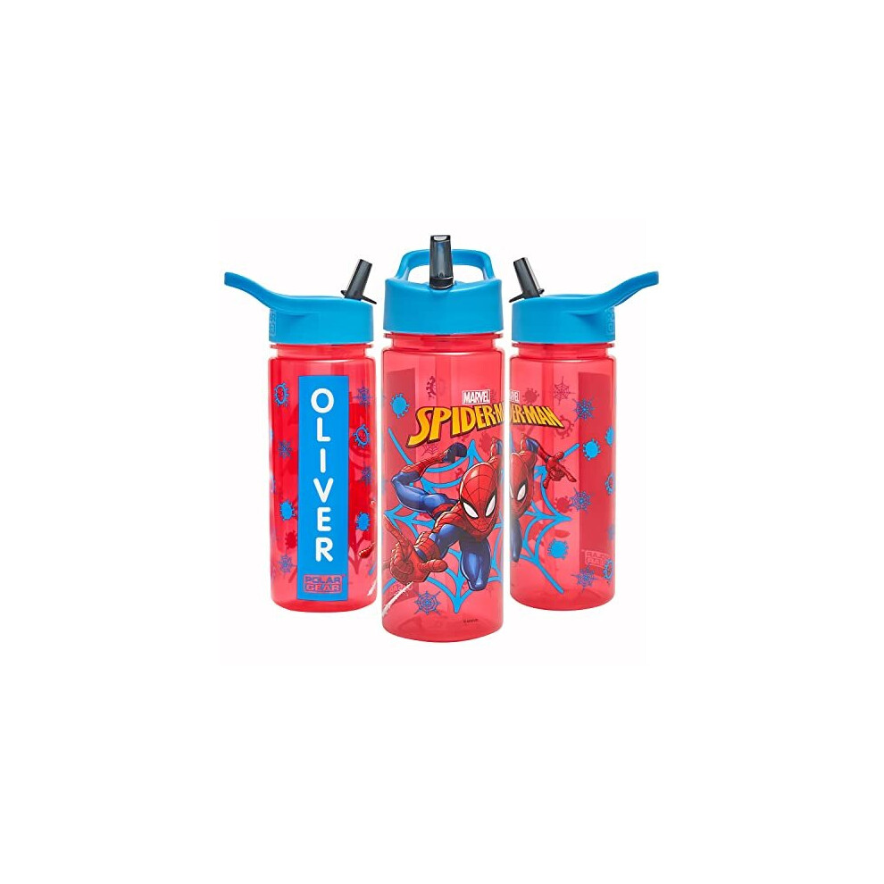 Marvel Spider-Man Personalised Sticker Water Bottle with Straw 500ml â Official Merchandise by Polar Gear Kids Reusable Non Spill BPA Free Tritan