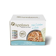 Applaws 100% Natural Wet Cat Food, Multipack Fish Selection in Broth 156 g Tin (Pack of 12)