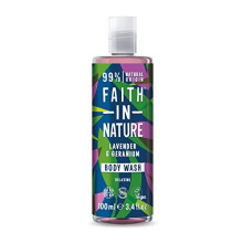 Faith In Nature 100ml Travel Size Lavender and Geranium Body Wash, Nourishing, Vegan and Cruelty Free, No SLS or Parabens, For Normal to Dry Hair
