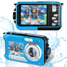 Waterproof Camera, Full HD 2.7K 48MP Digital Camera, Dual Screen Underwater Camera, 10FT Waterproof Camera for Snorkeling Black