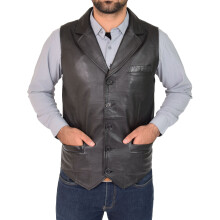 (Black, M) Mens Genuine Soft Leather Waistcoat Western Vest Yelek Rhys Black