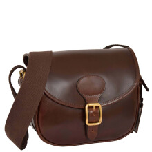 Chelsea Genuine Brown Leather Cartridge Bag - Ammo Shell Pouch, Full-Grain Leather, 90-Round Capacity, Suede Lined, Adjustable Strap
