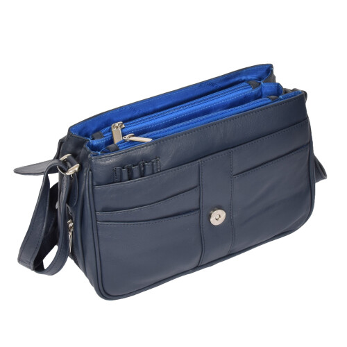Womens Navy Leather Shoulder Messenger Handbag Ada 2