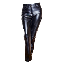(Black, 18) Womens Soft Black Leather Trouser Slim Fit Tapered Jeans Lyla