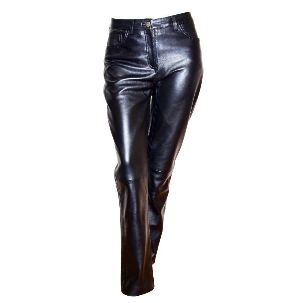 (Black, 18) Womens Soft Black Leather Trouser Slim Fit Tapered Jeans Lyla-image-OPC-PB8TVTR-NEW