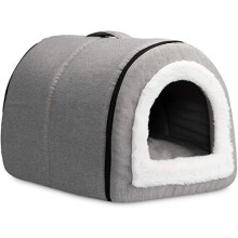 Hollypet Cat Bed Small Dog Bed Puppy Bed 2-in-1 Foldable Pet Bed for Cats and Small Dogs Pet Tent Cave Bed, Grey