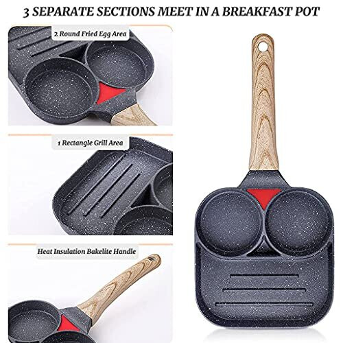 ShiftX4 Lazy Man Pan, Cast Aluminum Non-Stick Multi-Section Frying Pan ...