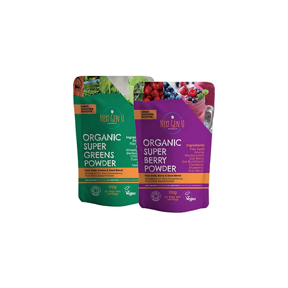 Next Gen U | Organic Super Greens & Berry Powder | Ultimate Immune Support Combo | Featured in The Vegan Magazine | Super Smoothie Supplement | Save