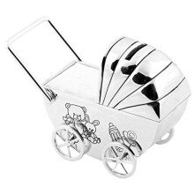 Christening Gifts. Silverplated Teddy Pram Money Box