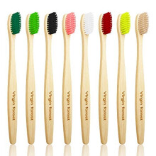 Bamboo Toothbrush, Wooden Toothbrushes, Biodegradable Eco Friendly Vegan Natural Organic Bamboo Charcoal Tooth Brush, Set of 8 Color of Medium Firm