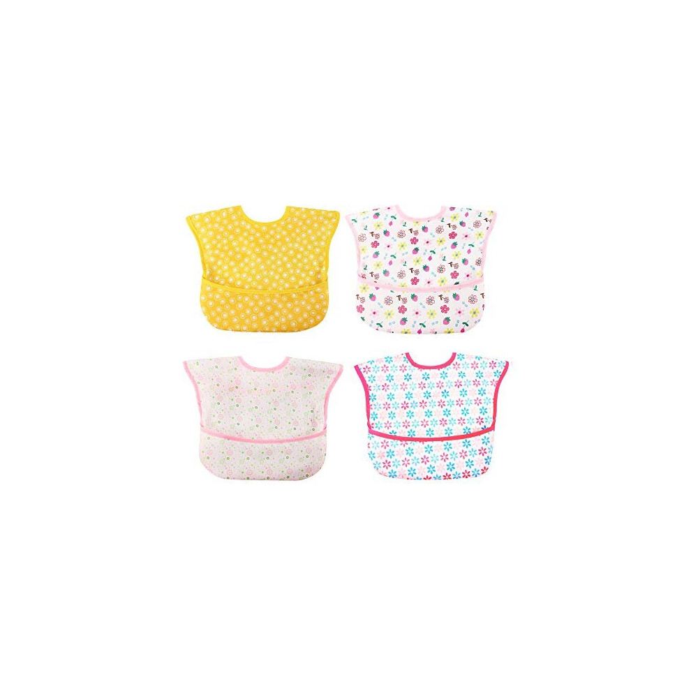Baby Bibs Waterproof Feeding Bib - Starter Bib With Catcher Pocket For Todder Infants Washable Soft 4Pac 6-24M Norinori