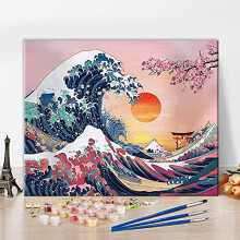 TISHIRON DIY Paint by Numbers Ocean Kanagawa Waves Sunset Great Wave with Paint Brushes and Acrylic Painting Kit 16x20 Inch for Kids and Adults