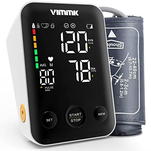 Blood Pressure Monitor Upper Arm, Vimmk Blood Pressure Machines for Home Use with LED Backlight Display Accurate BP Cuff Kit Arrhythmic Pulse & Heart