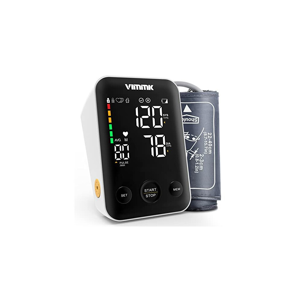 Blood Pressure Monitor Upper Arm, Vimmk Blood Pressure Machines for Home Use with LED Backlight Display Accurate BP Cuff Kit Arrhythmic Pulse & Heart