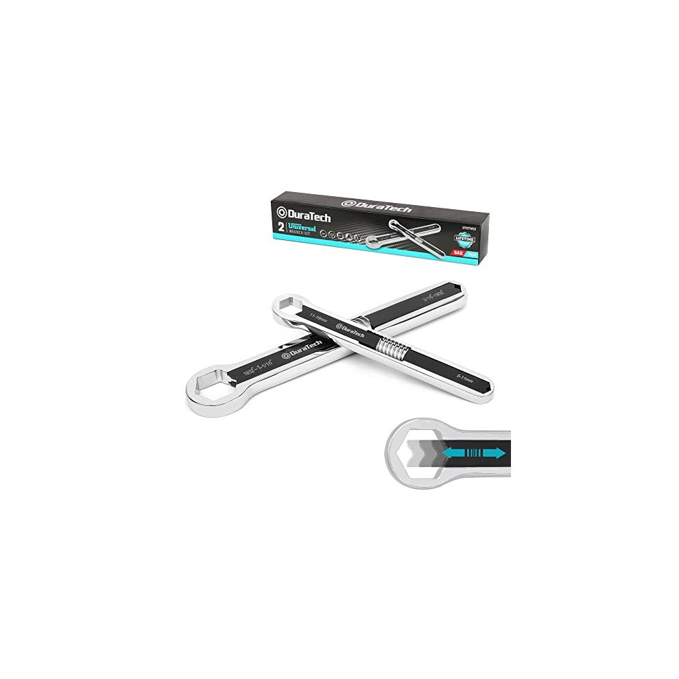 DURATECH Universal Spanner Set, Adjustable Spanner Set, 2-Piece Multifunctional Wrench Set, Total Wrench Set, 44-in-2, Metric & SAE, 5mm to 27mm &